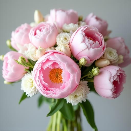 Soft pink Peonies and Ranunculus in a bridal bouquet